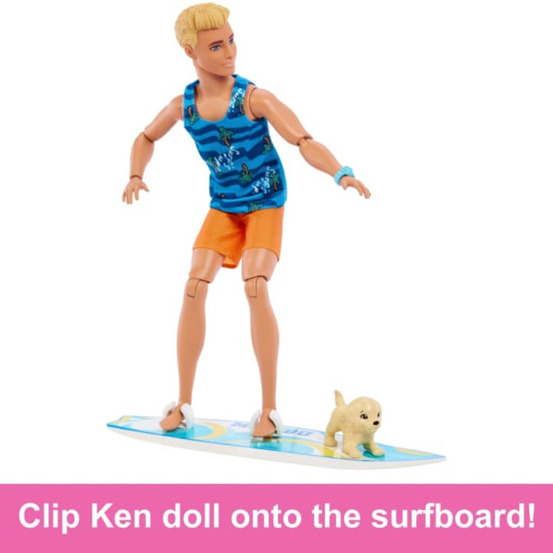 Barbie Ken Doll With Surfboard, Poseable Blonde Barbie Ken Beach Doll