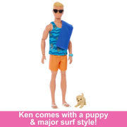 Barbie Ken Doll With Surfboard, Poseable Blonde Barbie Ken Beach Doll