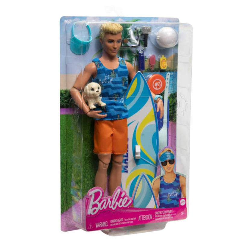 Barbie Ken Doll With Surfboard, Poseable Blonde Barbie Ken Beach Doll