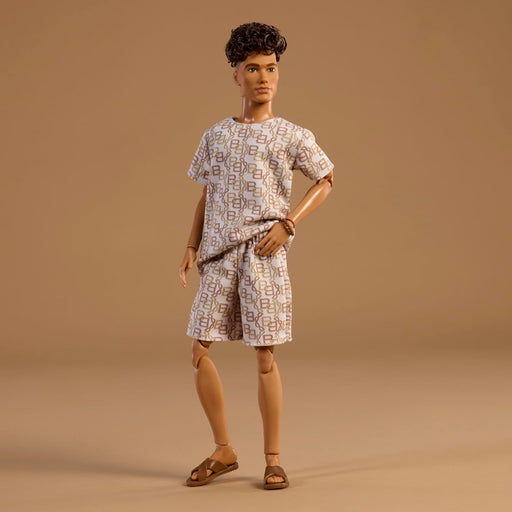 Barbie Ken Model 10 With Brunette Hair In Shirt & Shorts With Matching Print Collectible Doll