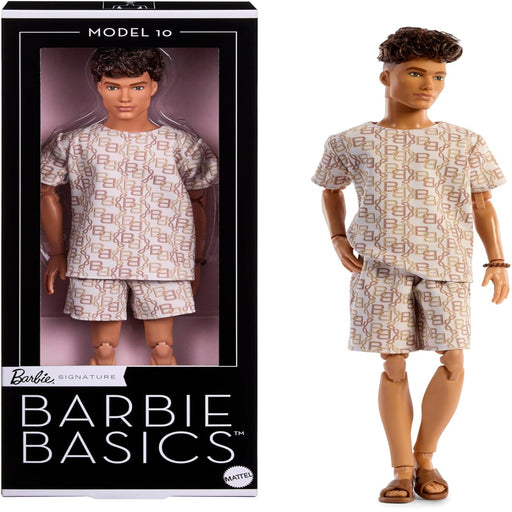Barbie Ken Model 10 With Brunette Hair In Shirt & Shorts With Matching Print Collectible Doll
