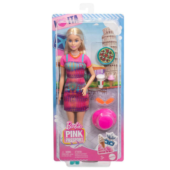 Barbie Pink Passport Italy Doll Set With Clothes & Travel Accessories, Includes Blonde Doll & Food Pieces-Dolls-Mattel-Toycra