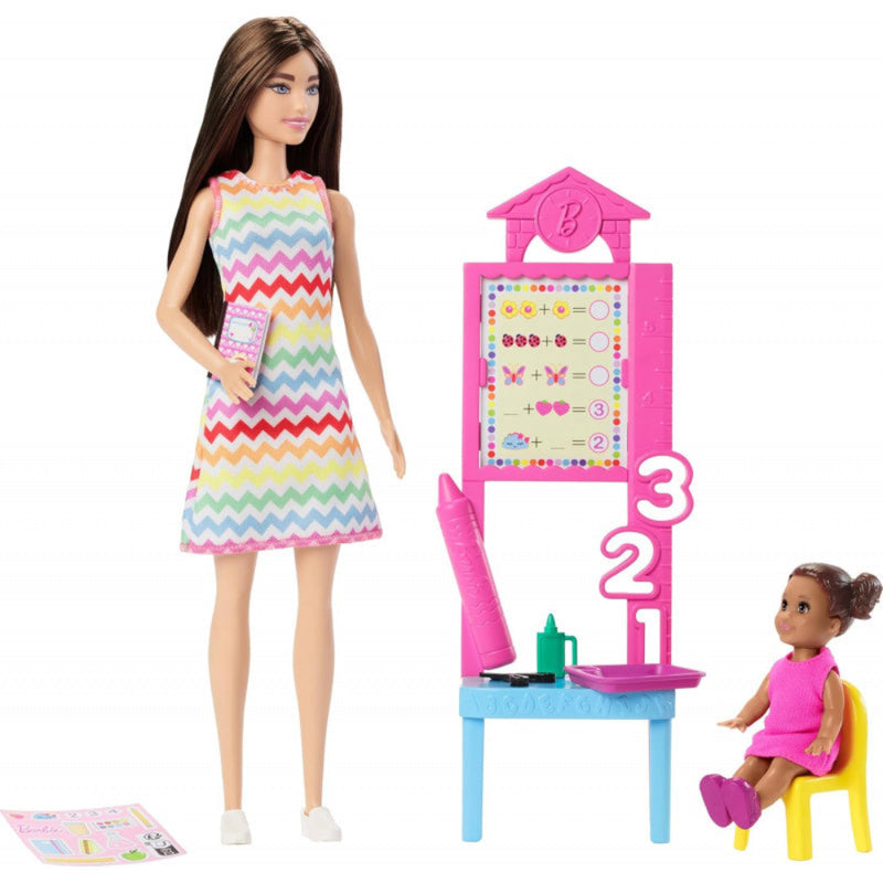 Barbie Teacher Doll With Brunette Fashion Doll, 1 Toddler Doll, & Teaching Accessories