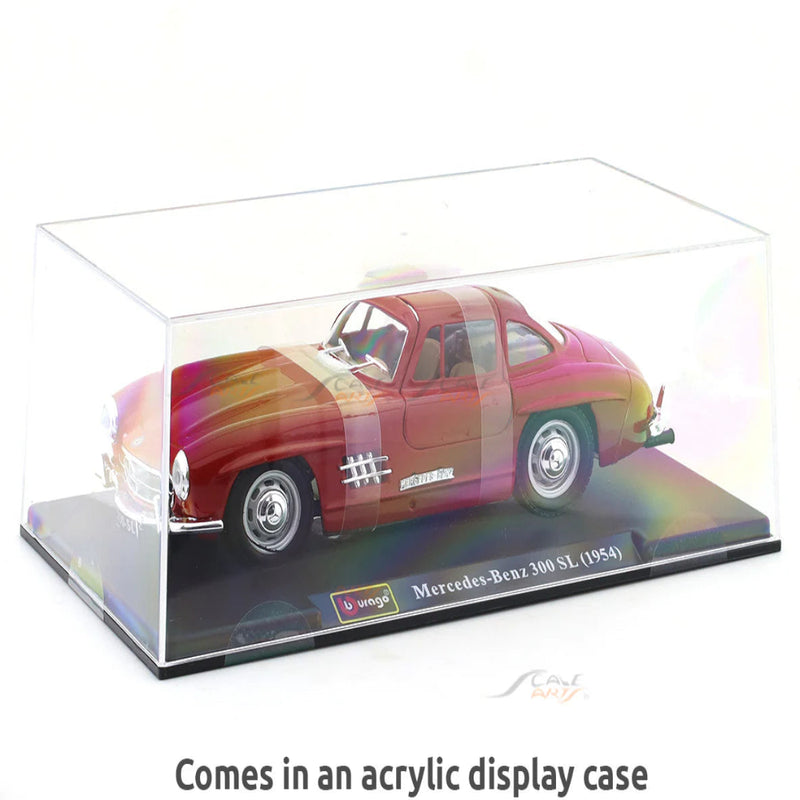 Bburago 1954 Mercedes-Benz 300SL Red with Acrylic Case 1:24 Bburago Licensed Diecast Scale Model Car Collectible