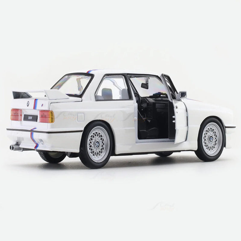Bburago 1988 BMW 3 Series M3 E30 White 1:24 Bburago with Acrylic Case Licensed Diecast Scale Model Car Collectible