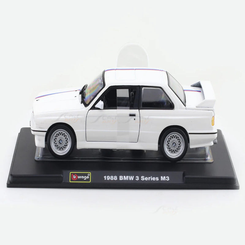 Bburago 1988 BMW 3 Series M3 E30 White 1:24 Bburago with Acrylic Case Licensed Diecast Scale Model Car Collectible