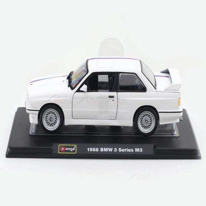 Bburago 1988 BMW 3 Series M3 E30 White 1:24 Bburago with Acrylic Case Licensed Diecast Scale Model Car Collectible-Vehicles-Bburago-Toycra