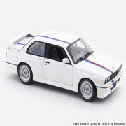 Bburago 1988 BMW 3 Series M3 E30 White 1:24 Bburago with Acrylic Case Licensed Diecast Scale Model Car Collectible