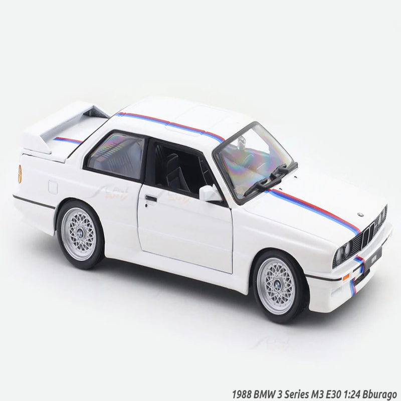 Bburago 1988 BMW 3 Series M3 E30 White 1:24 Bburago with Acrylic Case Licensed Diecast Scale Model Car Collectible