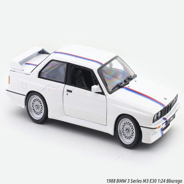 Bburago 1988 BMW 3 Series M3 E30 White 1:24 Bburago with Acrylic Case Licensed Diecast Scale Model Car Collectible-Vehicles-Bburago-Toycra