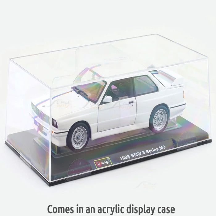 Bburago 1988 BMW 3 Series M3 E30 White 1:24 Bburago with Acrylic Case Licensed Diecast Scale Model Car Collectible-Vehicles-Bburago-Toycra