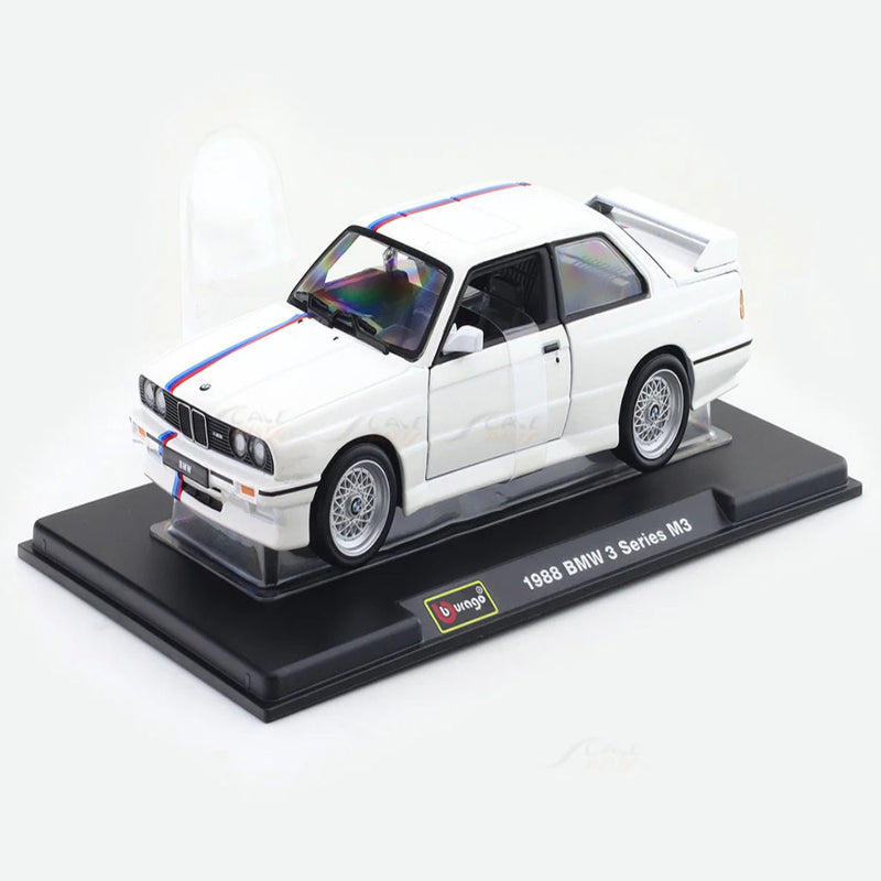 Bburago 1988 BMW 3 Series M3 E30 White 1:24 Bburago with Acrylic Case Licensed Diecast Scale Model Car Collectible