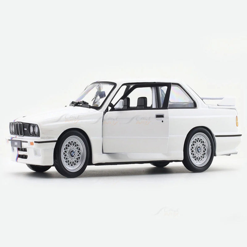 Bburago 1988 BMW 3 Series M3 E30 White 1:24 Bburago with Acrylic Case Licensed Diecast Scale Model Car Collectible