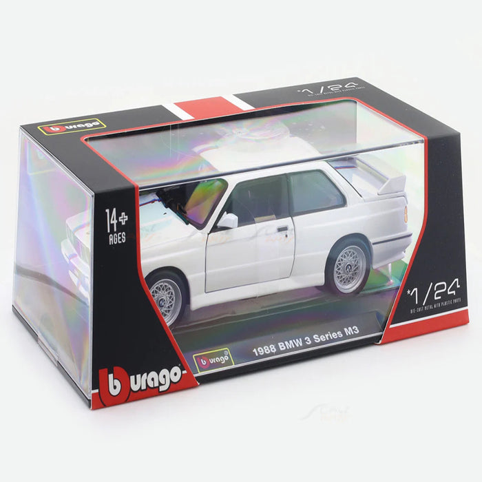Bburago 1988 BMW 3 Series M3 E30 White 1:24 Bburago with Acrylic Case Licensed Diecast Scale Model Car Collectible-Vehicles-Bburago-Toycra