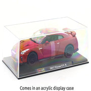 Bburago 2017 Nissan GT-R R35 Red 1:24 Bburago with Acrylic Case Licensed Diecast Scale Model Car Collectible