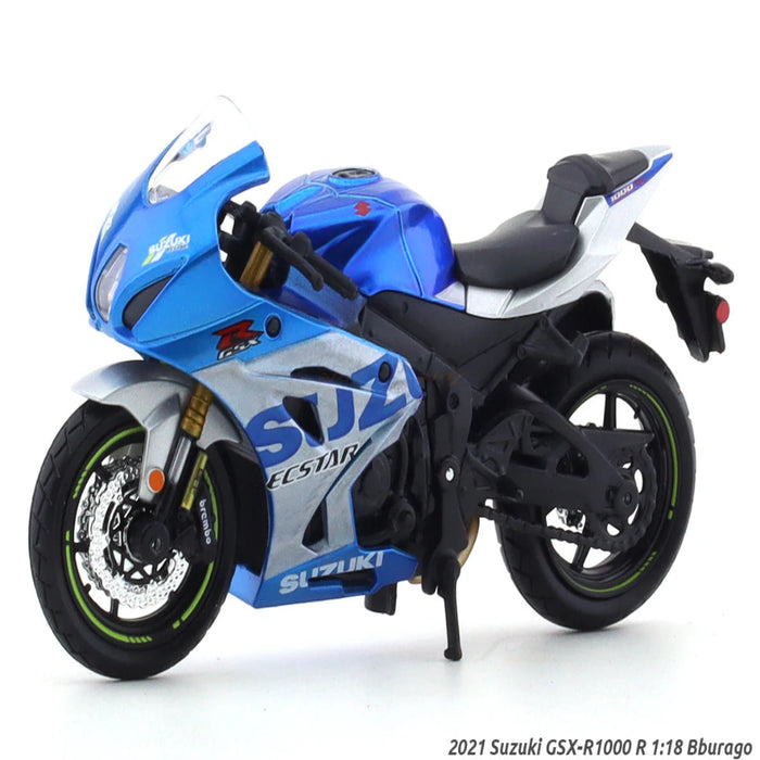 Bburago 2021 Suzuki GSX-R1000 R blue 1:18 diecast scale model bike collectible-Vehicles-Bburago-Toycra
