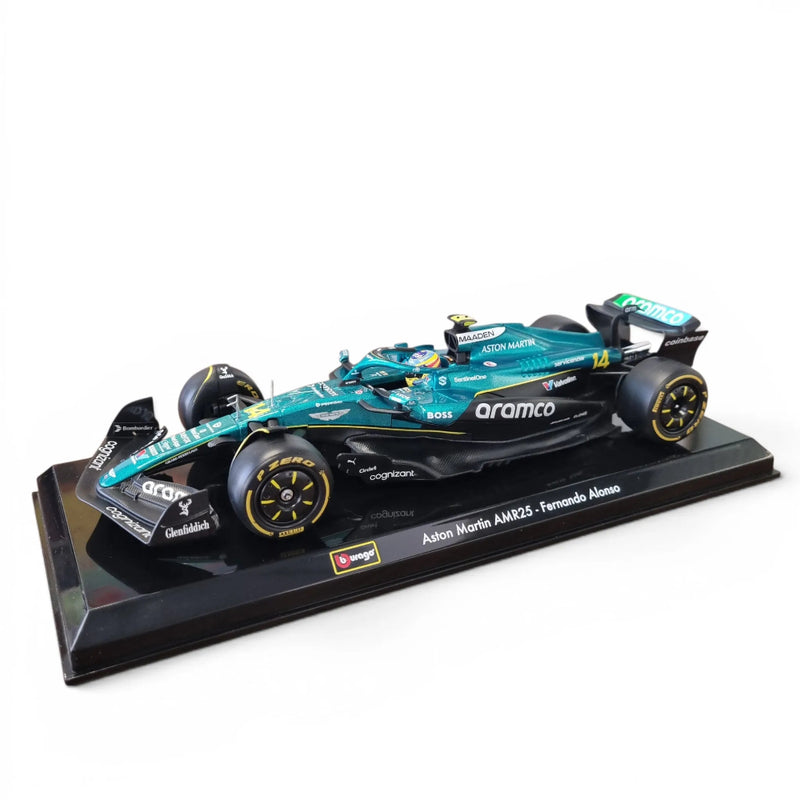 Bburago Aston Martin AMR25 Formula Race Diecast Car with Helmet