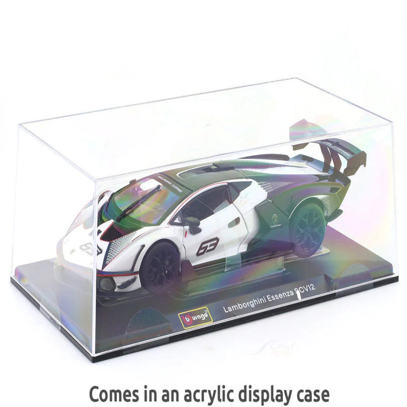 Bburago Lamborghini Essenza SCV12 White 1:24 Bburago with Acrylic Case Licensed Diecast Scale Model Car Collectible