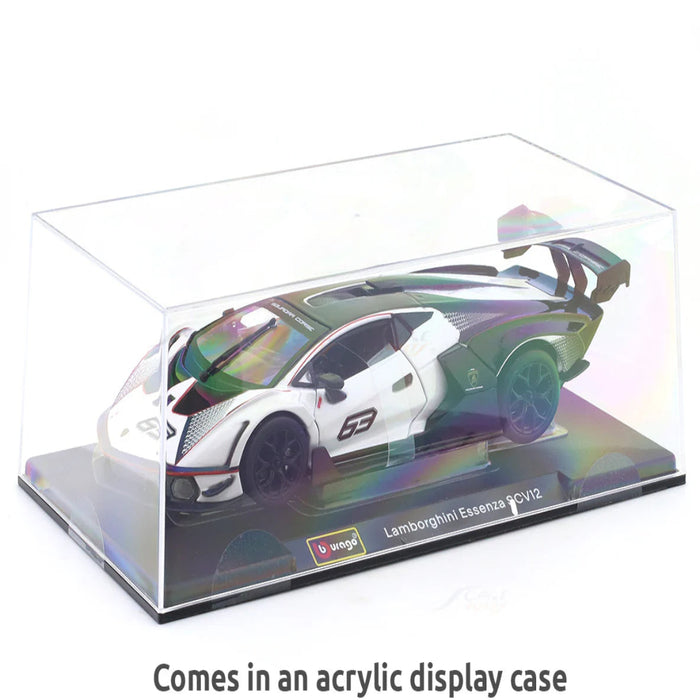 Bburago Lamborghini Essenza SCV12 White 1:24 Bburago with Acrylic Case Licensed Diecast Scale Model Car Collectible-Vehicles-Bburago-Toycra