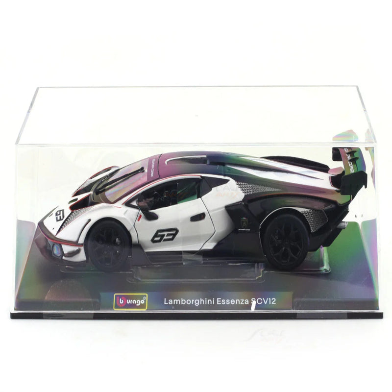 Bburago Lamborghini Essenza SCV12 White 1:24 Bburago with Acrylic Case Licensed Diecast Scale Model Car Collectible