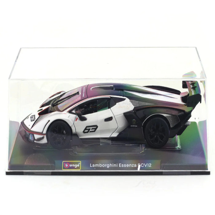 Bburago Lamborghini Essenza SCV12 White 1:24 Bburago with Acrylic Case Licensed Diecast Scale Model Car Collectible-Vehicles-Bburago-Toycra