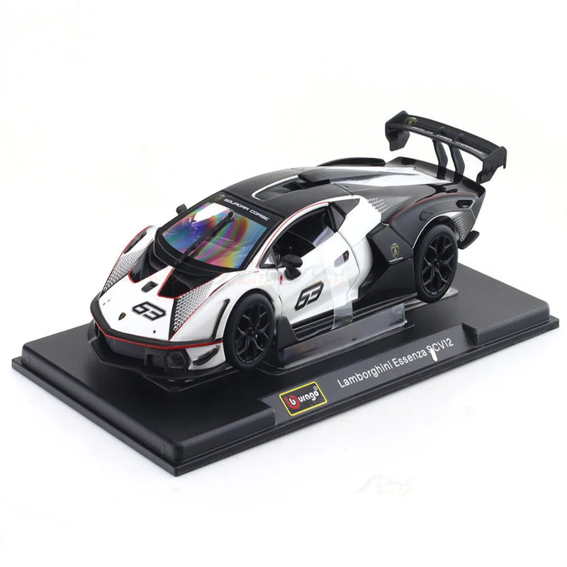 Bburago Lamborghini Essenza SCV12 White 1:24 Bburago with Acrylic Case Licensed Diecast Scale Model Car Collectible