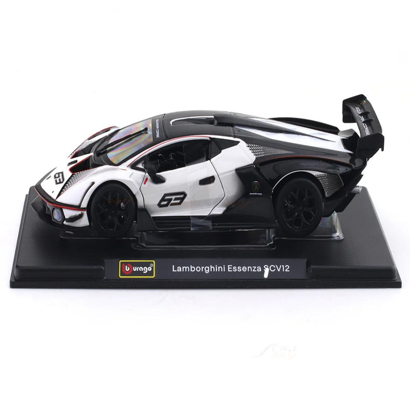 Bburago Lamborghini Essenza SCV12 White 1:24 Bburago with Acrylic Case Licensed Diecast Scale Model Car Collectible
