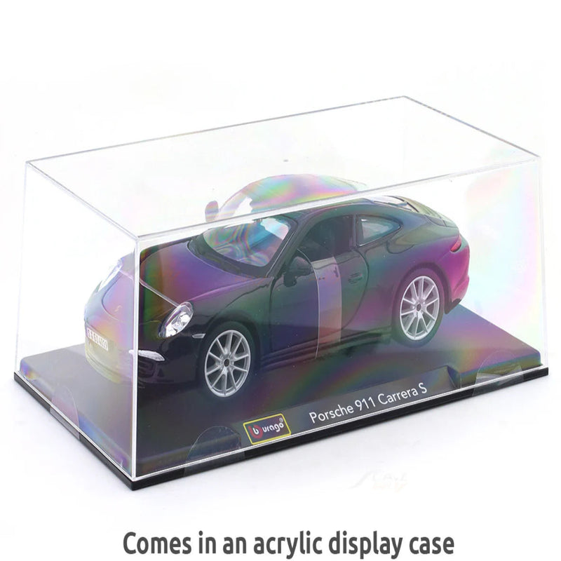 Bburago Porsche 911 Carrera S- Black 1:24 Bburago with Acrylic Case Licensed Diecast Scale Model Car Collectible