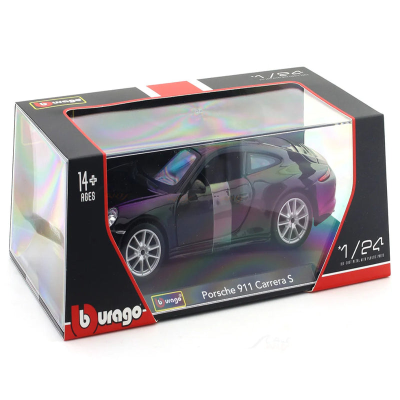 Bburago Porsche 911 Carrera S- Black 1:24 Bburago with Acrylic Case Licensed Diecast Scale Model Car Collectible