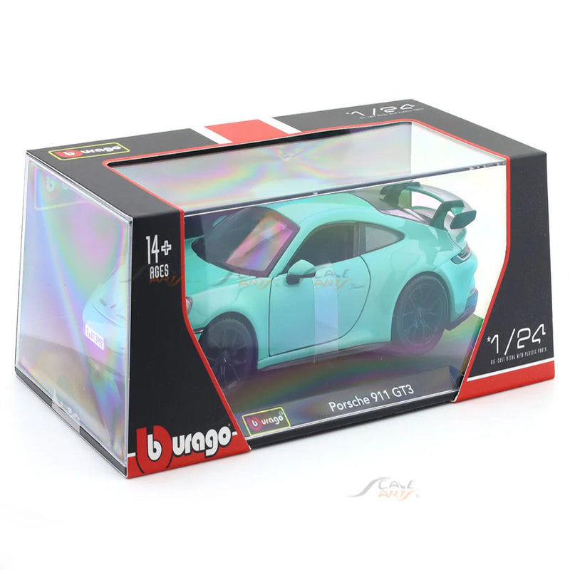 Bburago Porsche 911 GT3 Green with Acrylic Case 1:24 Bburago Licensed Diecast Model car