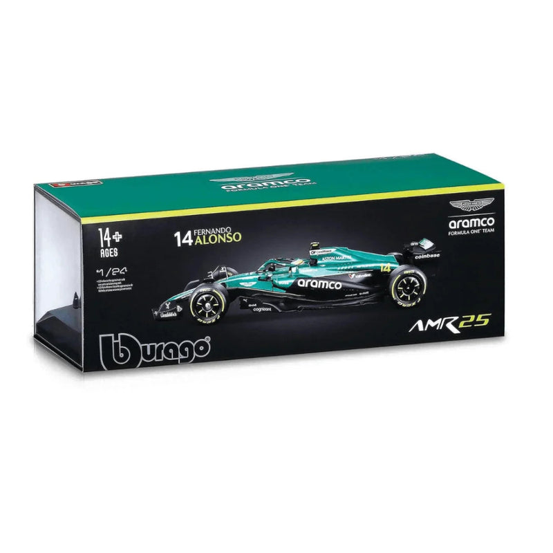 Bburago Aston Martin AMR25 Formula Race Diecast Car with Helmet