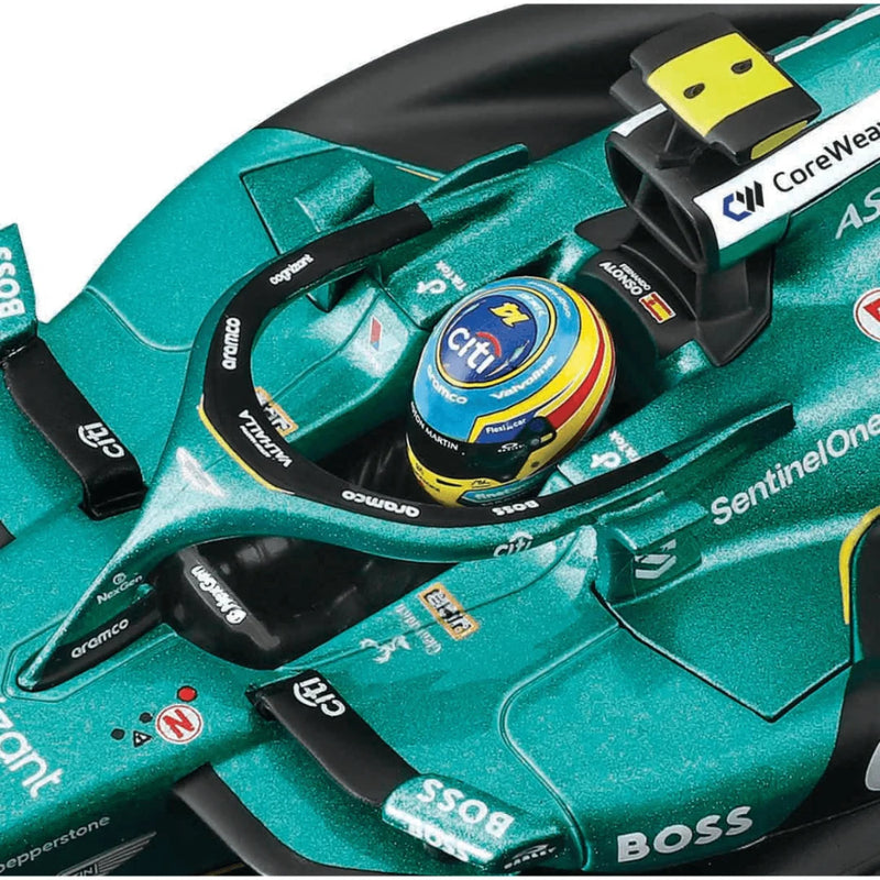 Bburago Aston Martin AMR25 Formula Race Diecast Car with Helmet