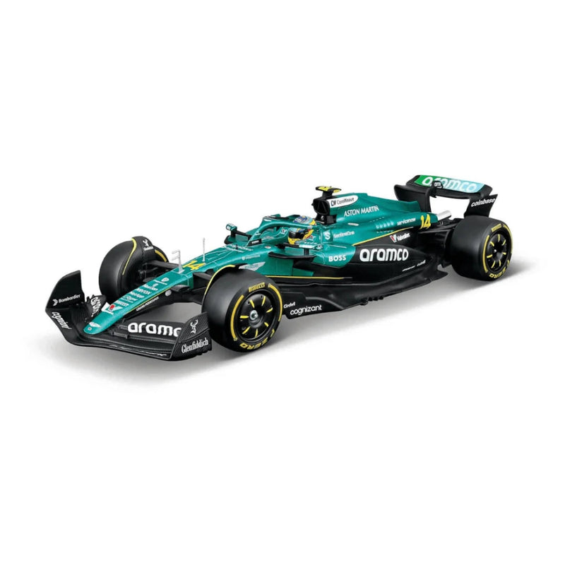 Bburago Aston Martin AMR25 Formula Race Diecast Car with Helmet