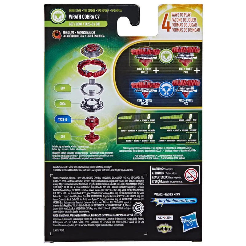 Beyblade Burst QuadDrive Wrath Cobra C7 Spinning Top Starter Pack