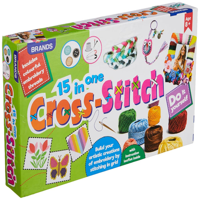 Brands 15 in 1 Cross-Stitch DIY Knitting and Weaving Kit for Kids-Arts & Crafts-Play Craft-Toycra