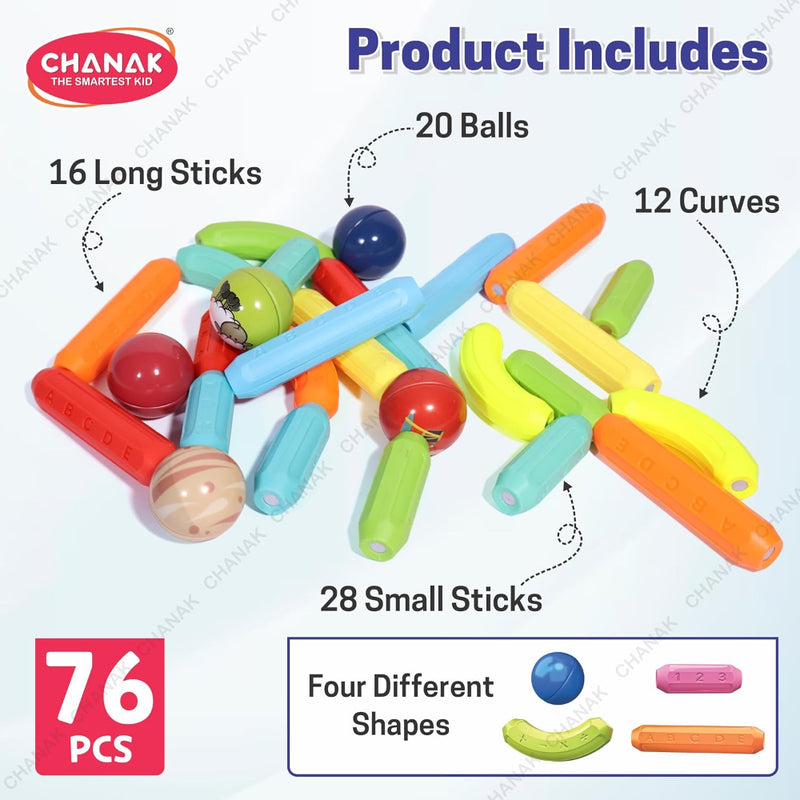 Chanak Magnetic Building Stick & Ball Blocks -76 Piece