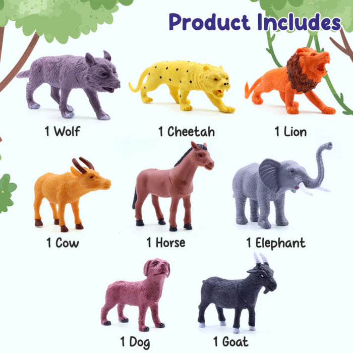 Chanak Realistic Wild & Farm Animal Set for Kids, 8-Piece Plastic Animal Playset