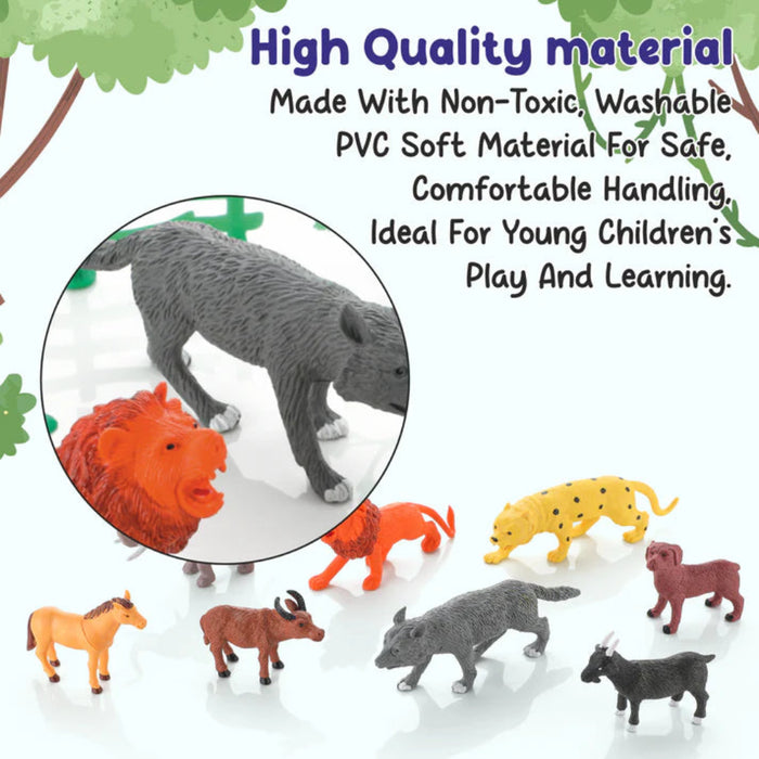 Chanak Realistic Wild & Farm Animal Set for Kids, 8-Piece Plastic Animal Playset
