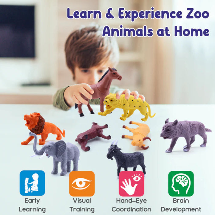 Chanak Realistic Wild & Farm Animal Set for Kids, 8-Piece Plastic Animal Playset
