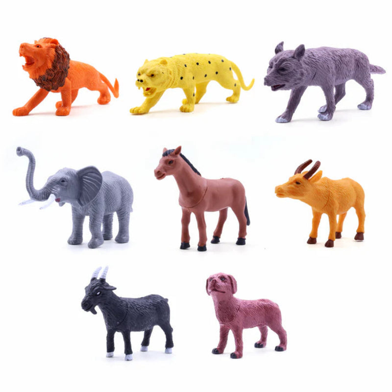 Chanak Realistic Wild & Farm Animal Set for Kids, 8-Piece Plastic Animal Playset
