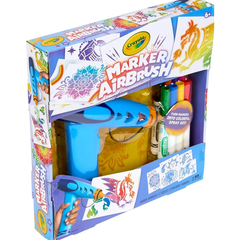 Crayola Marker Airbrush Spray Art Kit, Battery-Powered Sprayer With 8 Washable Markers & 5 Stencils