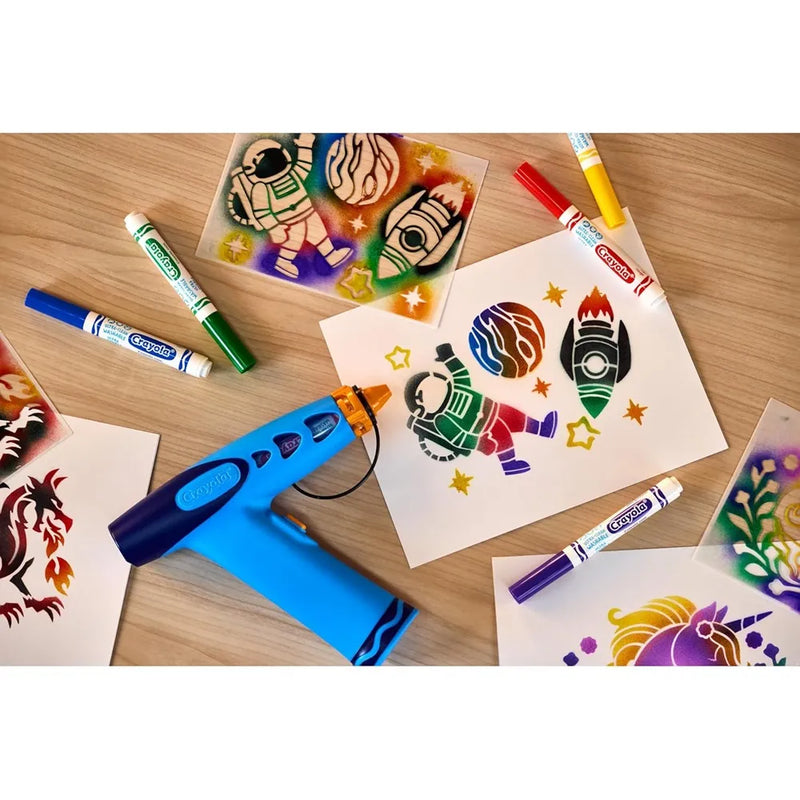 Crayola Marker Airbrush Spray Art Kit, Battery-Powered Sprayer With 8 Washable Markers & 5 Stencils