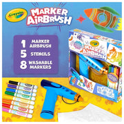 Crayola Marker Airbrush Spray Art Kit, Battery-Powered Sprayer With 8 Washable Markers & 5 Stencils