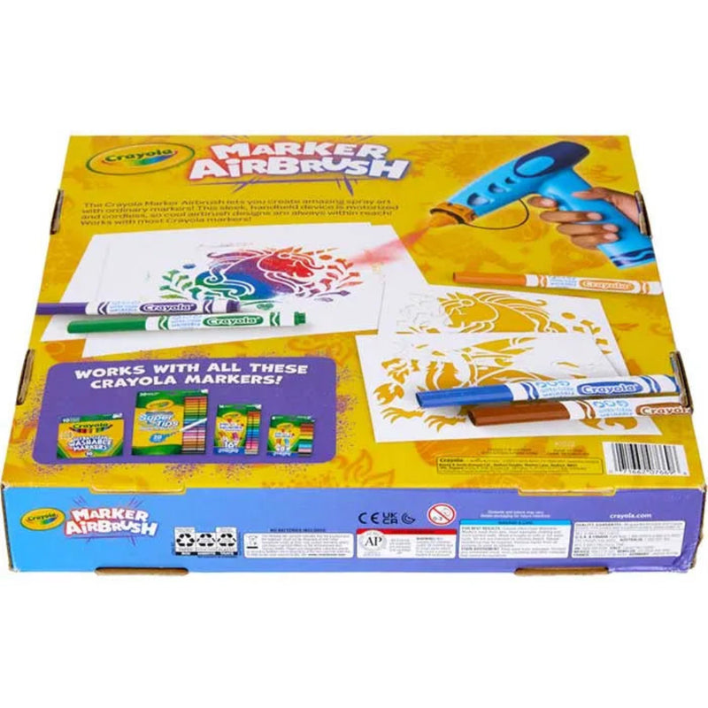 Crayola Marker Airbrush Spray Art Kit, Battery-Powered Sprayer With 8 Washable Markers & 5 Stencils