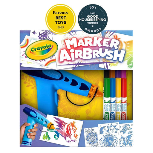 Crayola Marker Airbrush Spray Art Kit, Battery-Powered Sprayer With 8 Washable Markers & 5 Stencils