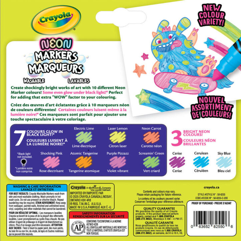 Crayola Neon Washable Markers, Broad Line, 10 Count