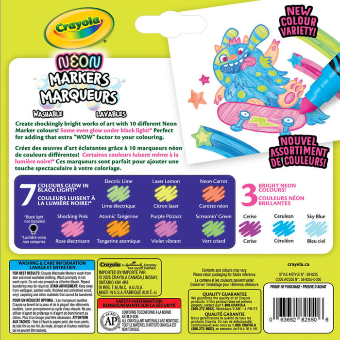Crayola Neon Washable Markers, Broad Line, 10 Count-Arts & Crafts-Crayola-Toycra