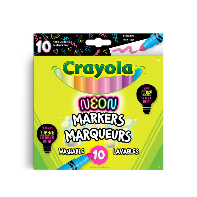 Crayola Neon Washable Markers, Broad Line, 10 Count