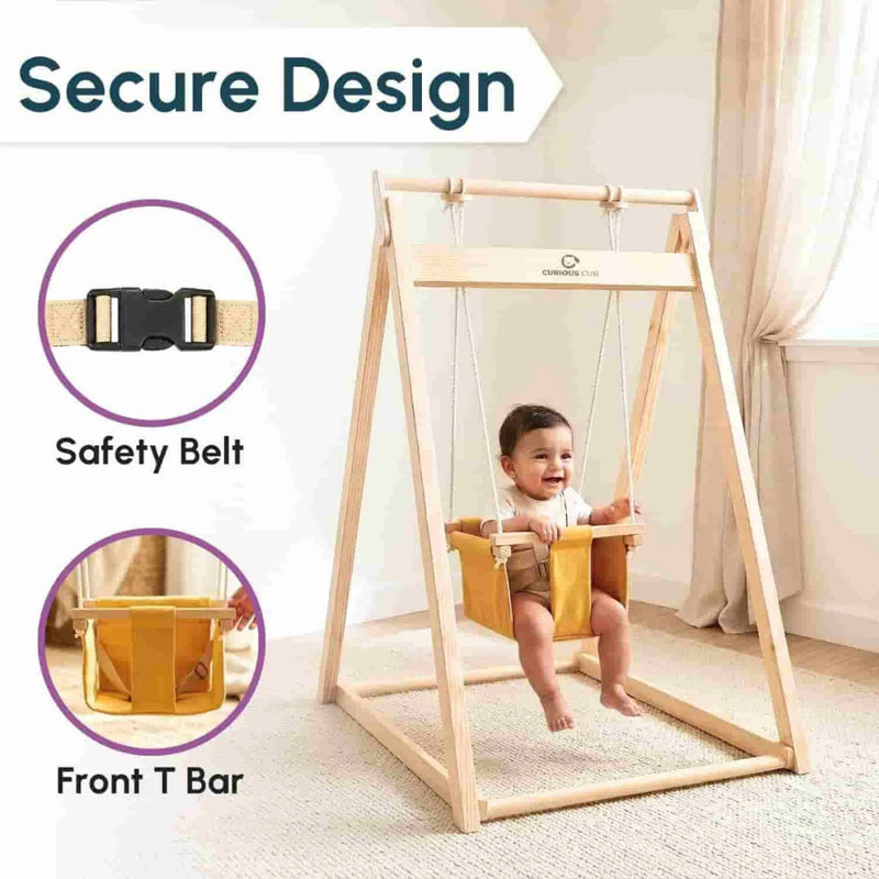 Curious Cub Wooden Baby Swing with Stand