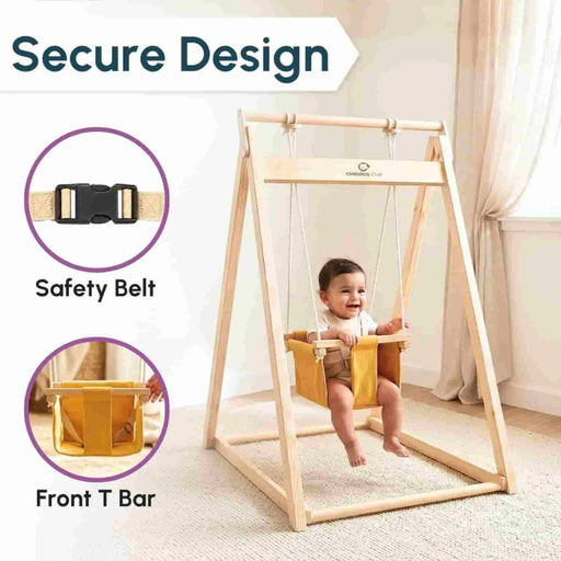 Curious Cub Wooden Baby Swing with Stand